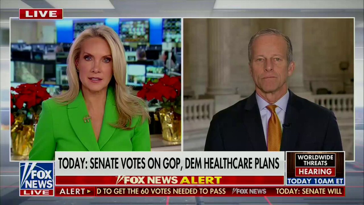 FOX: Two thirds of people say costs for healthcare have increased. So what can Republicans do before the end of the year to say you're on top of it? THUNE: These were Biden covid bonuses. The Democrats set this to expire this year. This is a problem they created.