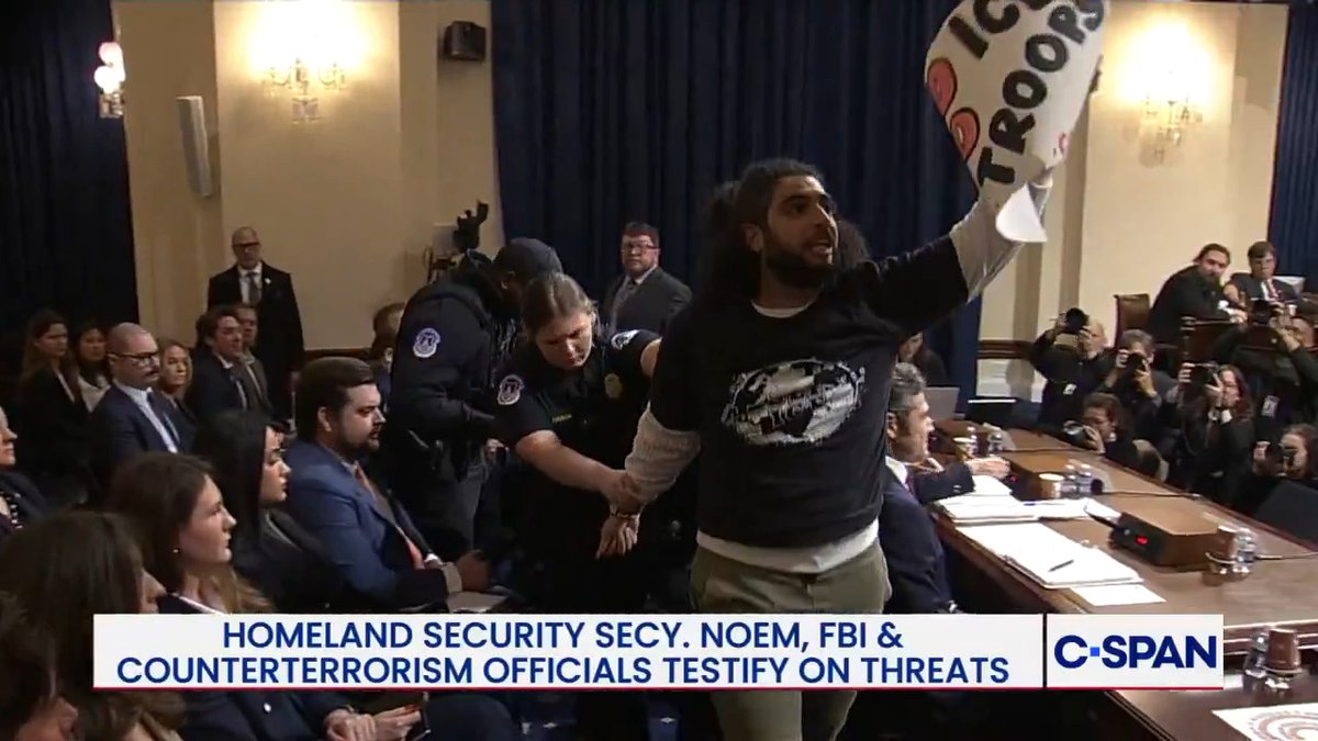 Protesters interrupt DHS Secretary Kristi Noem's opening statement at House Homeland hearing.