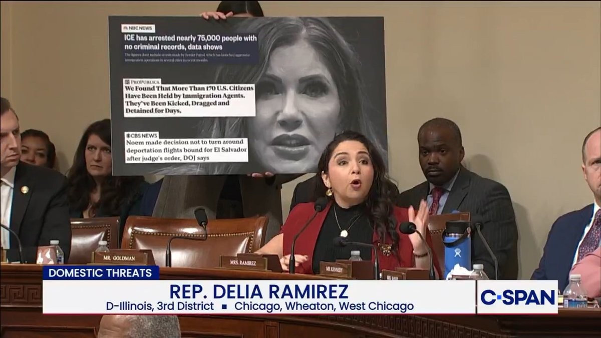 .Congresswoman Delia C. Ramirez to DHS Secretary Kristi Noem: “Bottom line: you lie with impunity, you reject checks and balances, and you ignore Congress and the courts. Your options are limited: either you're going to resign, Trump’s going to fire you, or you will be impeached."