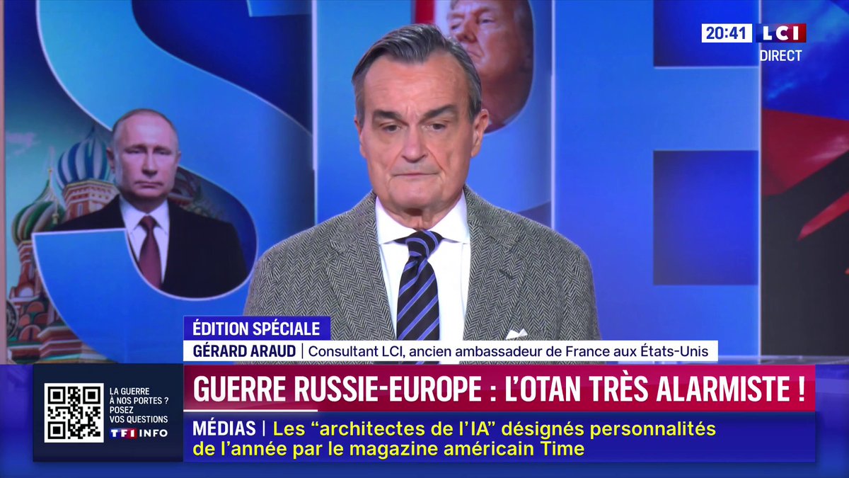 Menace de guerre : "Nos dirigeants essaient de trouver une manière de réveiller les opinions publiques. Je pense que ce n'est pas la meilleure manière, qu'on devrait plutôt s'adresser à la raison", explique Gérard Araud 📺 Suivez notre édition spéciale avec Darius Rochebin