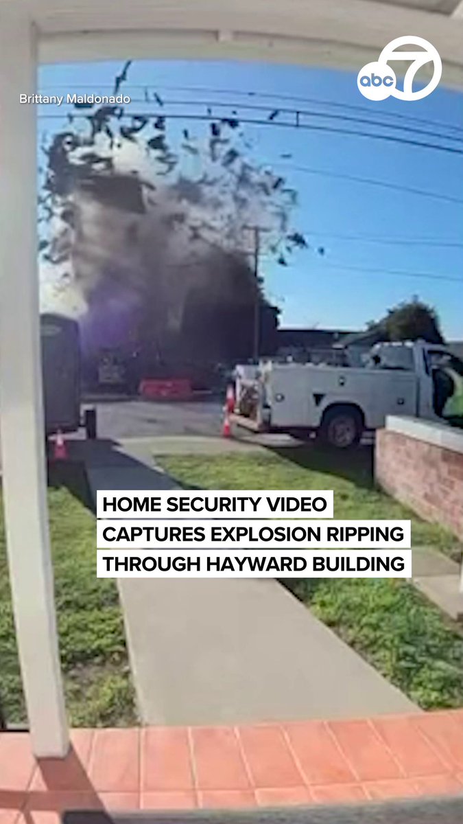 Dramatic footage captured by a home's Ring doorbell camera shows a massive explosion rocking a large building across the street in Hayward, California. At least six people were transported to the hospital Thursday morning after a massive explosion caused a large fire.