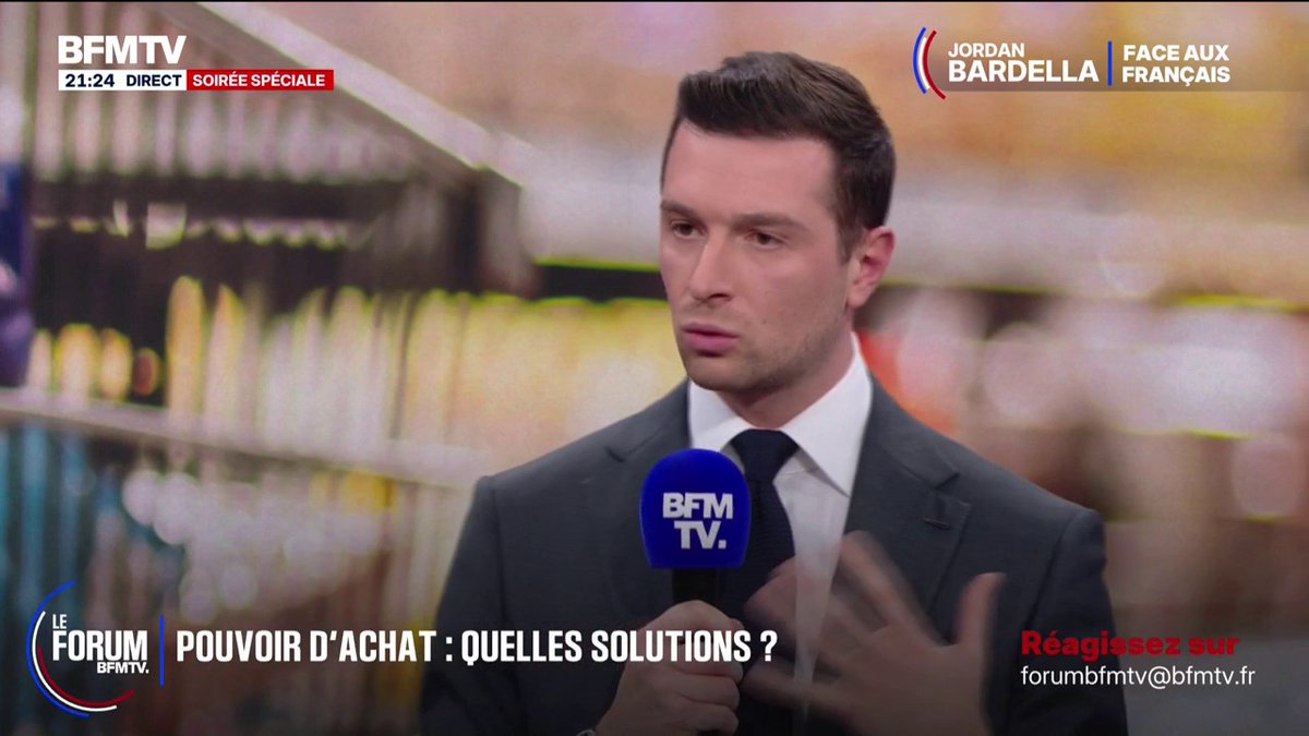 FORUM BFMTV - "Repousser l'âge de départ à la retraite, non seulement c'est injuste socialement, mais ça ne résoudra pas le déficit des retraites", déclare Jordan Bardella, président du RN #FORUMBFMTV