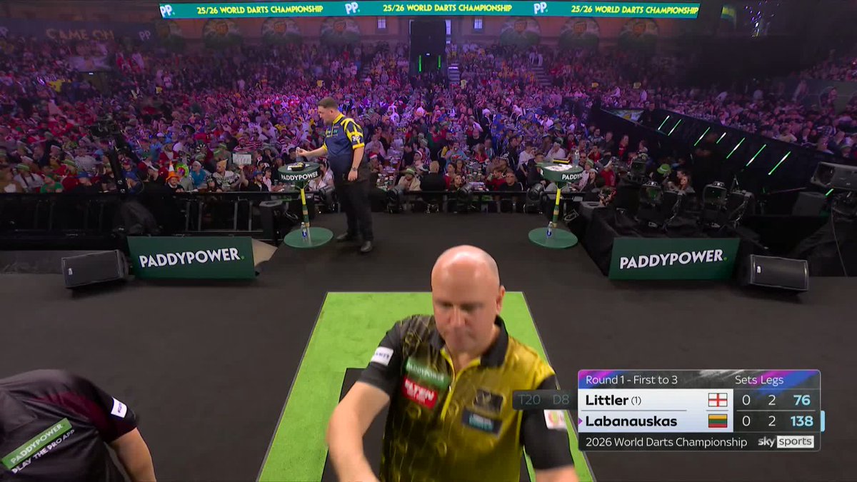 LITTLER LEADS!! Huge dart from the defending Champion as he survives some early pressure from Darius Labanauskas in the opening set. 📺 #WCDarts | R1