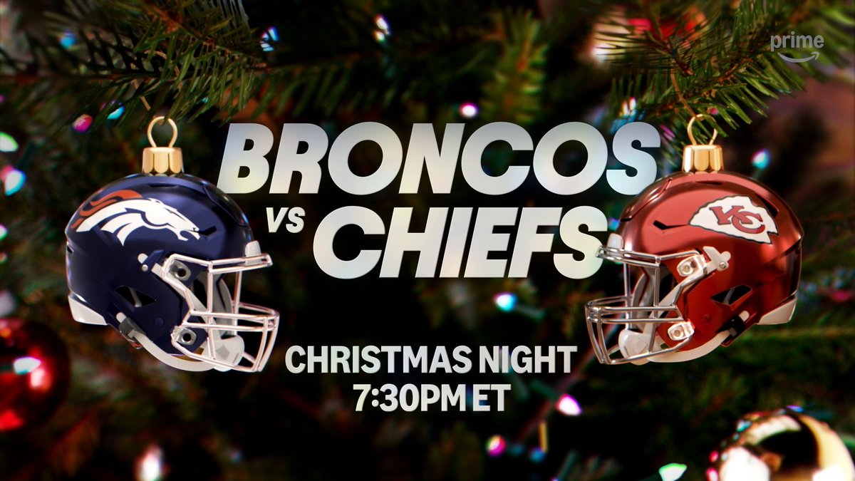 Thursday Night's the place to be for football fans like you 🎶🎄 Don't miss a HUGE divisional battle between the Broncos and Chiefs Christmas Night on Prime Video.