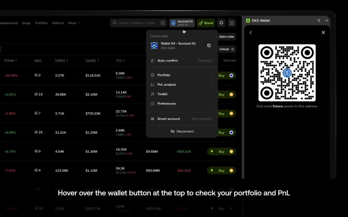 Your PnL and portfolio is just one hover away. Want to check deposit status? Head to the 'History' tab.