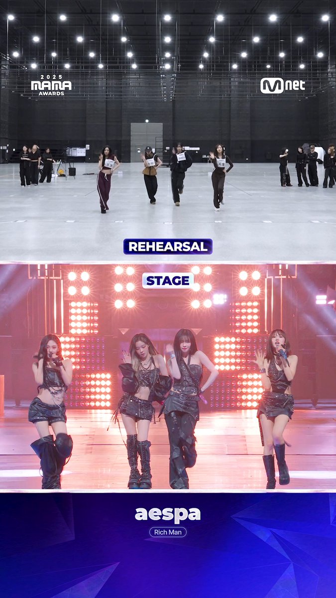 [#2025MAMA] From REHEARSAL to STAGE: #aespa 🎬 Watch aespa 𝘥𝘦𝘭𝘪𝘷𝘦𝘳 on stage! 리허설부터 본 무대까지, aespa의 멋진 퍼포먼스를 확인해 보세요! 🎵 <Rich Man> HEAR MY ROAR, UH-HEUNG 2025 MAMA AWARDS #MAMAAWARDS #2025MAMAAWARDS
