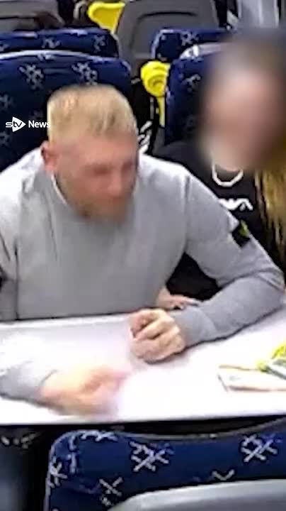 A 'wild attack' on two men with a glass bottle on board a train was caught on CCTV.