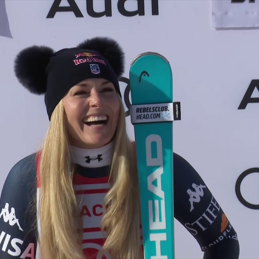 Lindsey Vonn takes the top step of a World Cup podium for the first time in seven years! 🥇