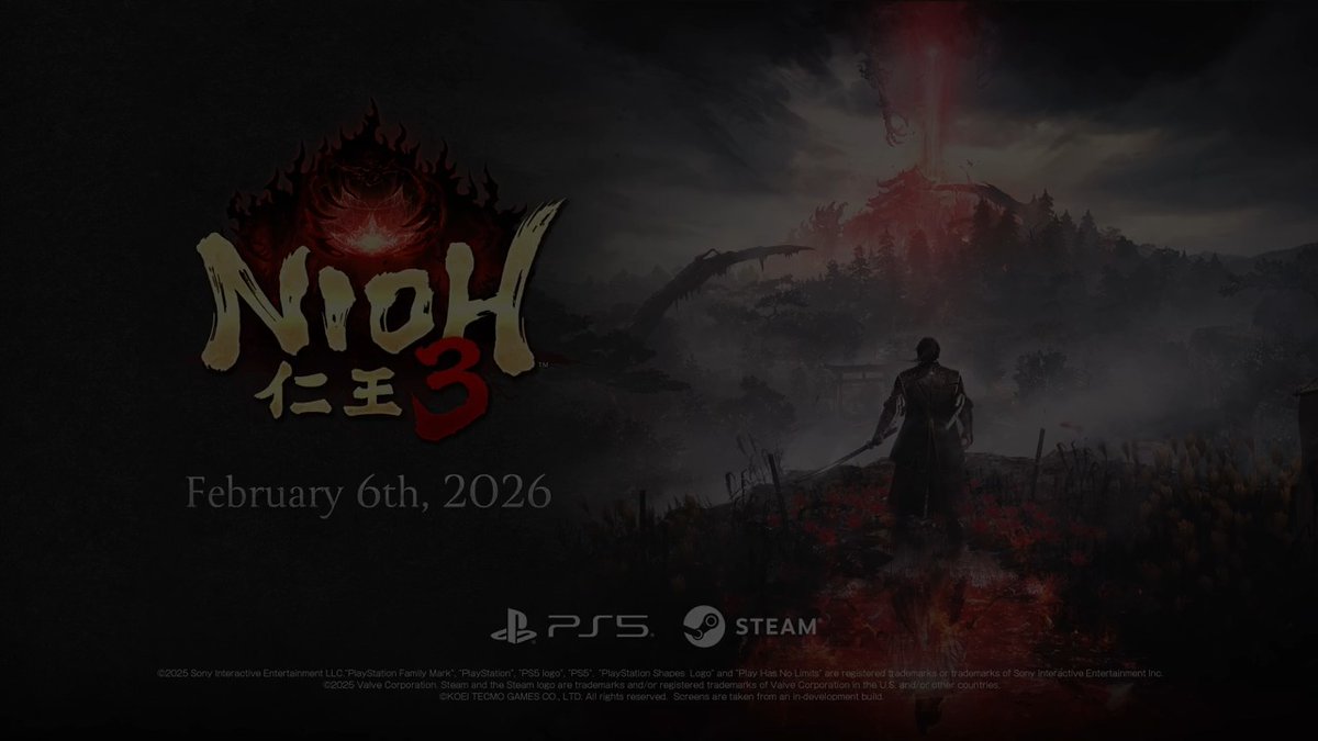 As revealed during #TheGameAwards, the Nioh 3 demo arrives January 29th, 2026, on PlayStation 5 and Steam. Step into 1622 Japan where betrayal, yokai, and destiny collide. #Nioh3 launches February 6, 2026. Preorders are live now.