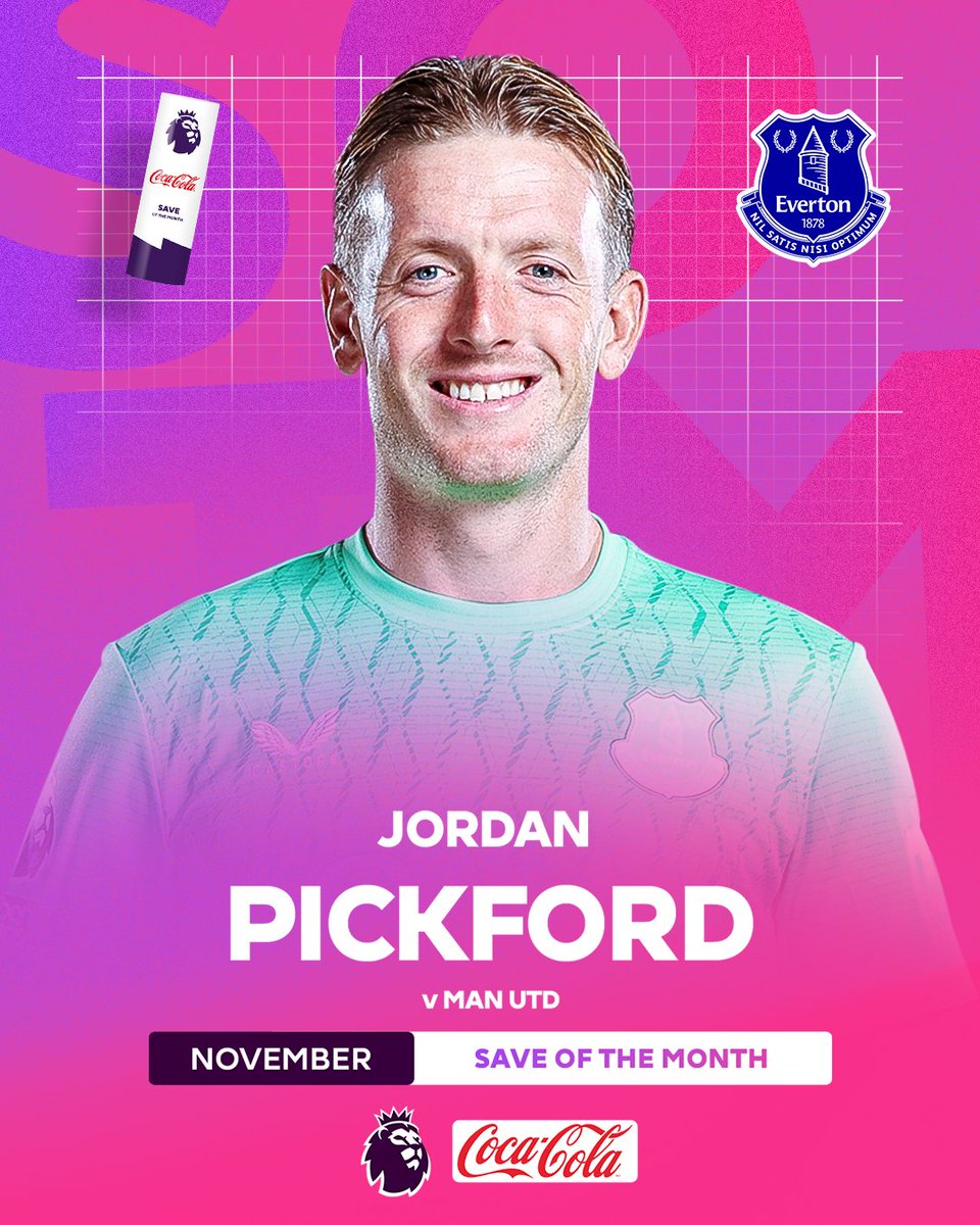Top-class goalkeeping โ๏ธ Jordan Pickfordโs stop v Man Utd is Novemberโs Coca-Cola Save of the Month ๐งค