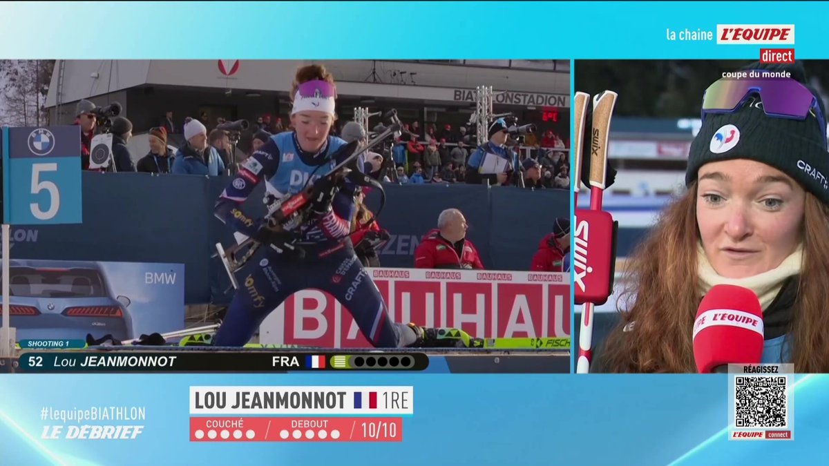 « J'aurais aimé, comme en cadette, aller en équipe de France entre copines » Lou Jeanmonnot au micro de Charles-Antoine Nora après sa victoire sur le sprint d'Hochfilzen ! Le biathlon c'est à suivre sur la chaine L'Équipe #lequipeBIATHLON