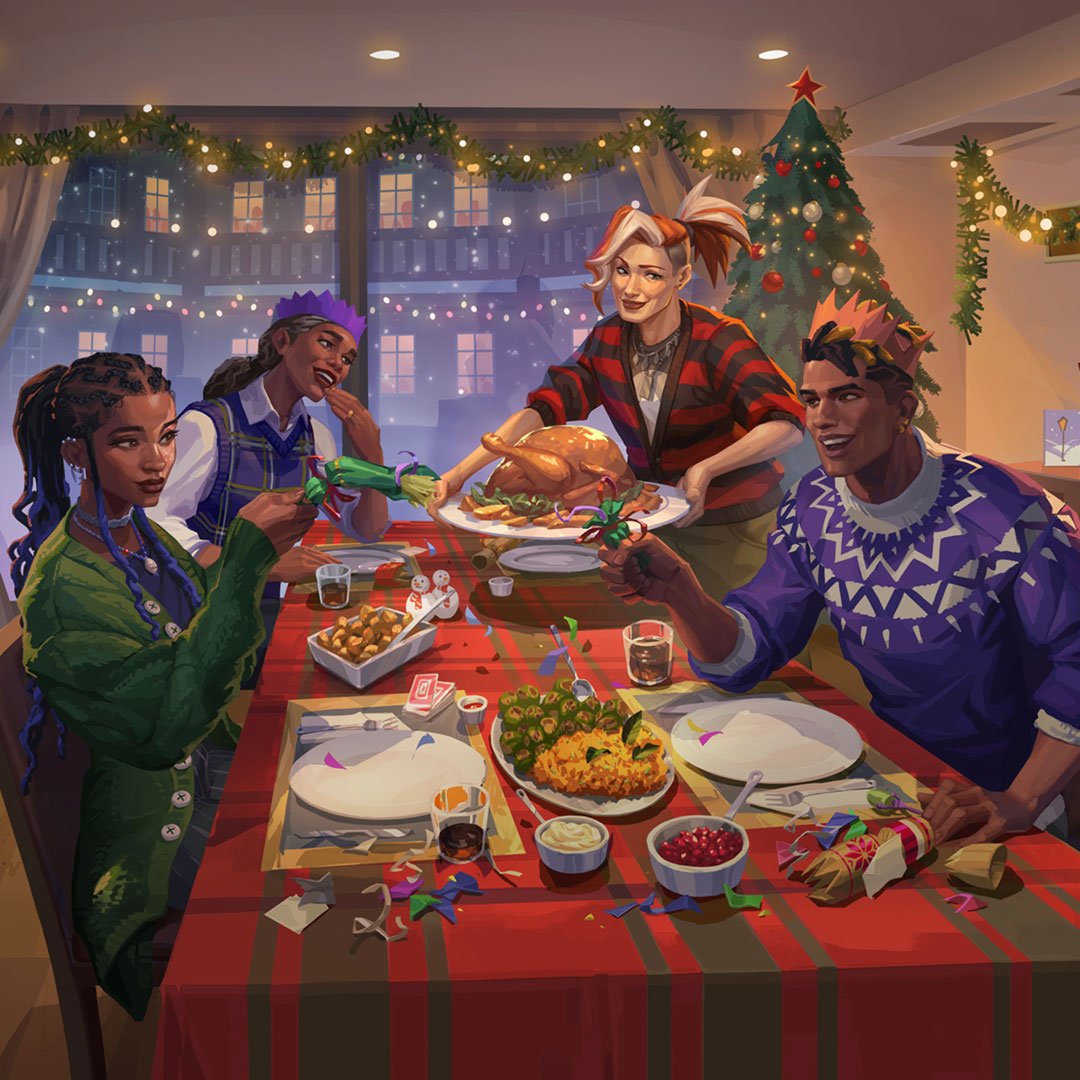 "C'mon sis! It’s good to be back here, even if it means getting pelted with Christmas foods." - Phoenix