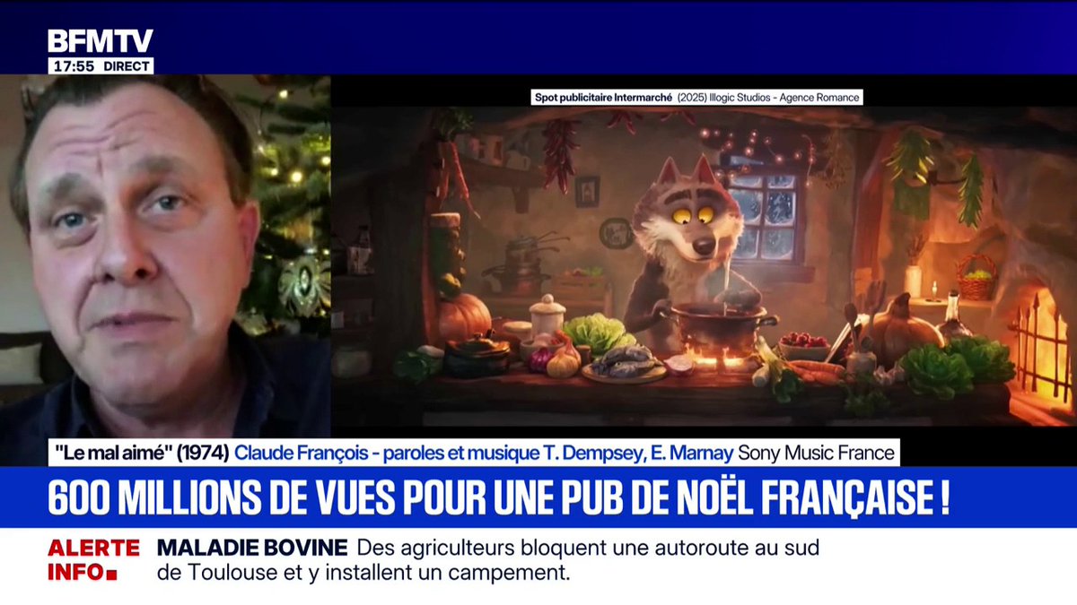 Pub Intermarché: "Les paroles sont totalement cohérentes avec l'histoire" Claude François Junior, fils de Claude François, réagit à l'intégration de la musique "Le mal aimé", dans la publicité