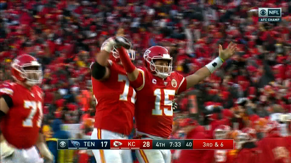 Hearing the entire stadium scream the receivers name on a TD bomb as the Chiefs go to the Super Bowl.