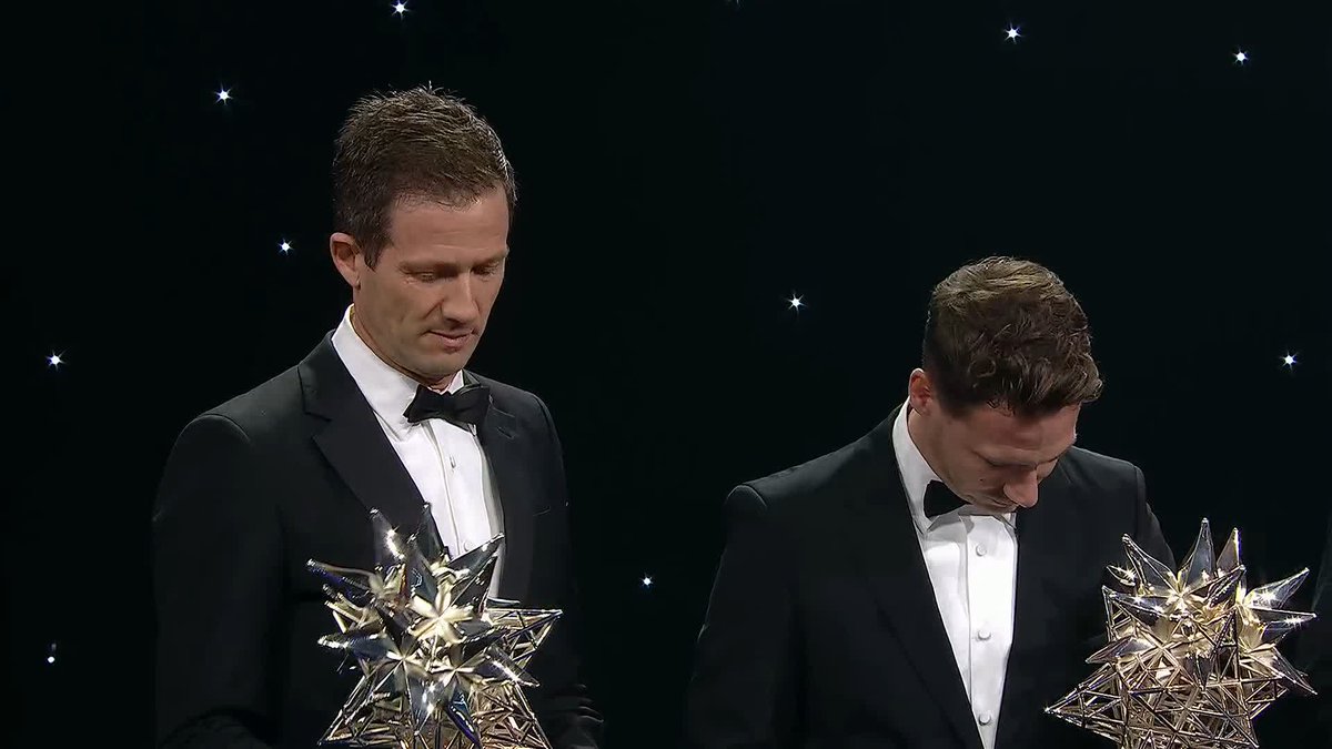 The nine-time World Rally Champion, Sébastien Ogier, is on stage as Vincent Landais collects his first-ever Co-drivers’ Championship 👏 #FIAAWARDS2025
