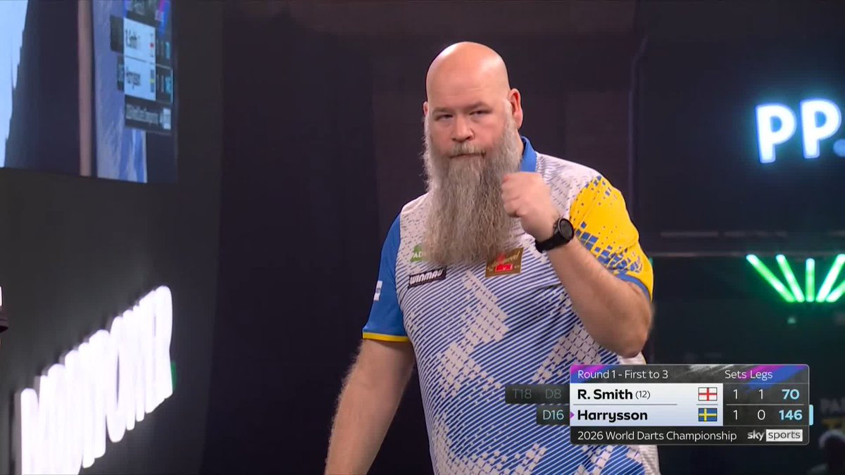 SUPERB FROM THE SWEDE! We have another beard to be feared at Ally Pally! Andreas Harrysson levels up the third set with a majestic 146 checkout! 📺 #WCDarts | R1