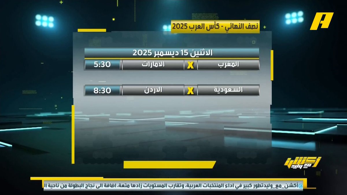 توقعات نهائي كأس العرب غرم العمري: فنياً قد يكون النهائي بين السعودية والمغرب .. لكن عاطفياً النهائي بين السعودية والإمارات ⁧ #الامارات_الجزائر ⁩ ⁧ #الاردن_العراق مجاناً على شاهد برنامج #اكشن_مع_وليد يومياً الساعة 11:00مساءً بتوقيت السعودية على MBCAction