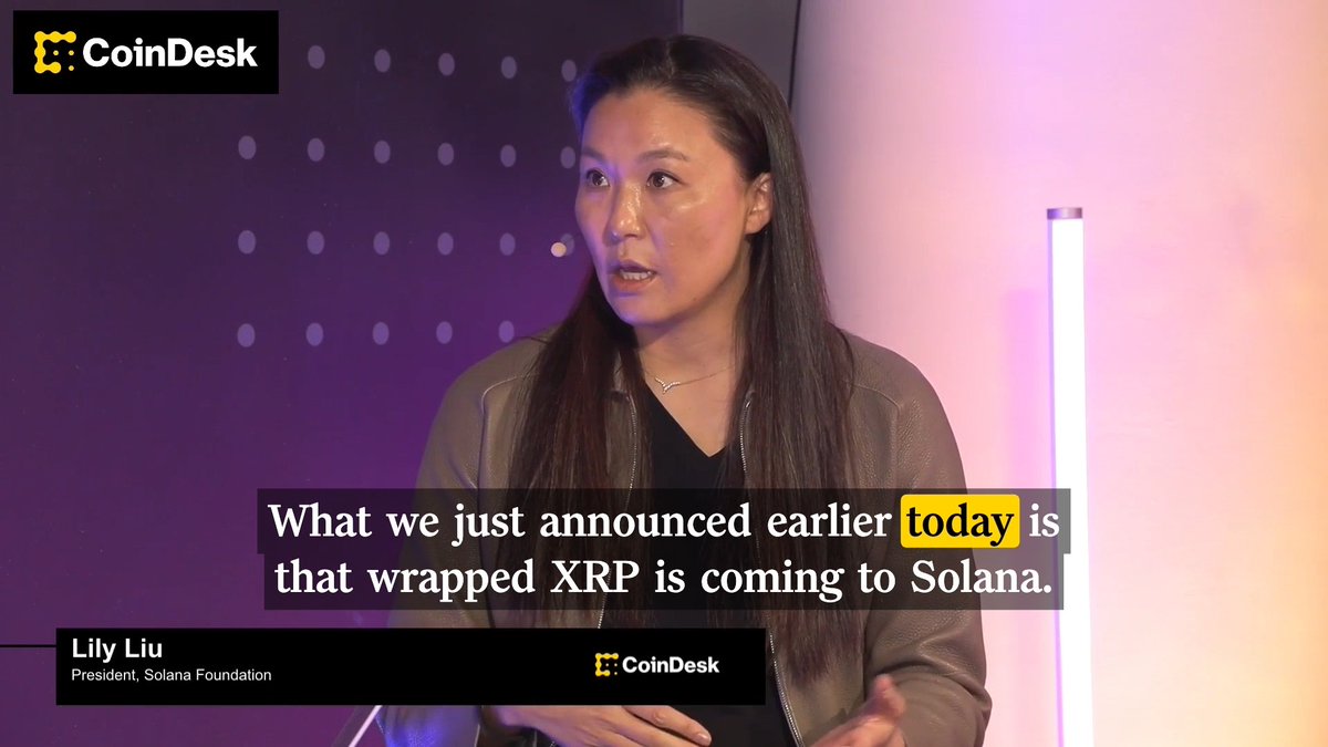 ⛓️ @solanafndn president Lily Liu at Solana Events confirms major assets like wrapped XRP are coming to Solana because "we do DeFi very well."