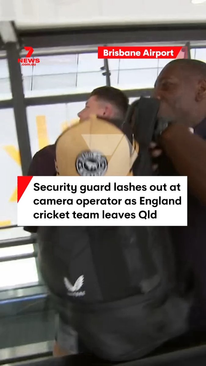 There’s been drama at Brisbane Airport as the England cricket team left Queensland. A security guard lashed out at a camera operator. #Cricket #Ashes #BrisbaneAirport #Drama #Queensland