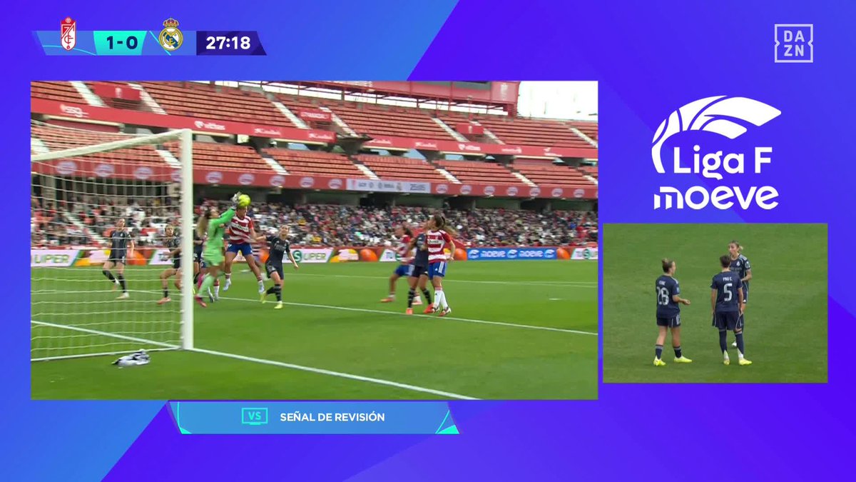 El gol anulado al Granada ante el Real Madrid La acción fue revisada en el VAR y la árbitro señaló falta sobre Misa Rodríguez 🖥️ #LigaFenDAZN ⚽️