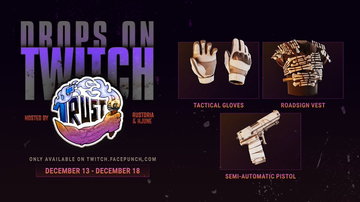 Trust in Rust is back! Good deeds. Bad aim. Great times! 🫂☢️❤️ Tune in, donate and claim your Drops! Sync your accounts here: