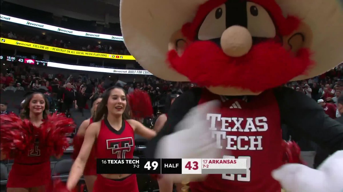 Texas Tech has the Red Raider crowd fired up at the half 🔥 Watch No. 16 Texas Tech-No. 17 Arkansas on ESPN2 and the ESPN App 🍿