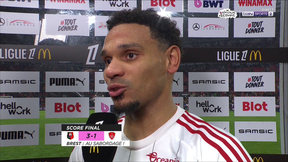 [📺 LIVE] 🇫🇷 #Ligue1McDonalds #SRFCSB29 🗣️ "Je prends la responsabilité de la défaite !" 🙏 Kenny Lala s'excuse auprès de ses coéquipiers et des supporters brestois après la défaite de Brest à Rennes ! #beINLigue1