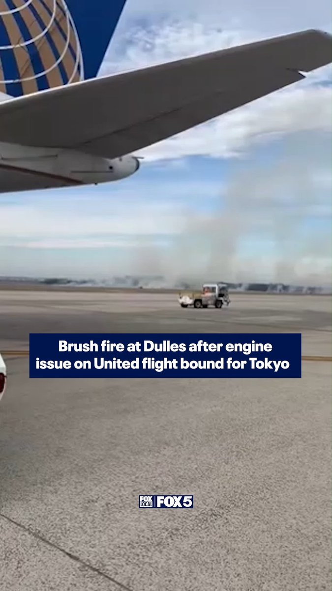 A United Airlines flight bound for Tokyo returned safely to Dulles International Airport Saturday afternoon after a mechanical issue on takeoff sparked a brush fire along the runway.