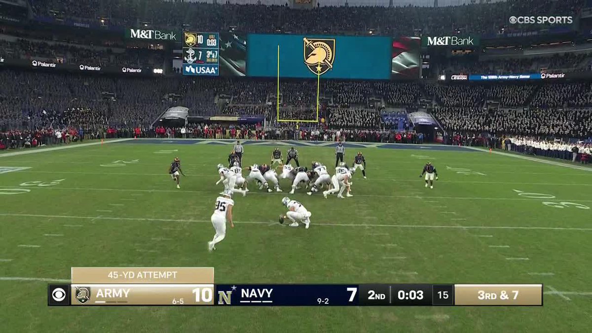 Dawson Jones hits from 45-yards out to extend Army's lead before the half. CBS | Paramount+