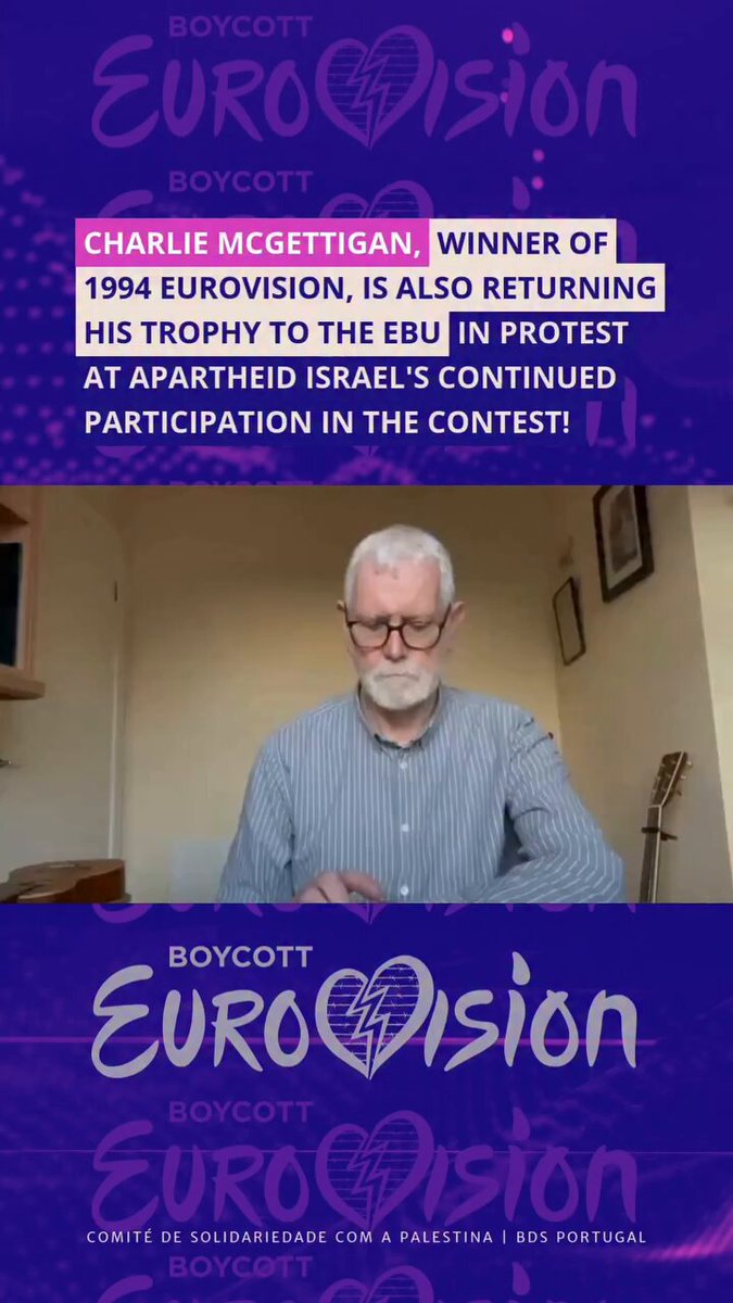 Il cantante irlandese Charlie McGettigan, vincitore di Eurovision 1994, restituirà anche lui il suo trofeo in segno di protesta contro la partecipazione di Israele. Le persone continuano a fare quello che i Governi complici di Israele non hanno il coraggio di fare. #BoycottIsrael