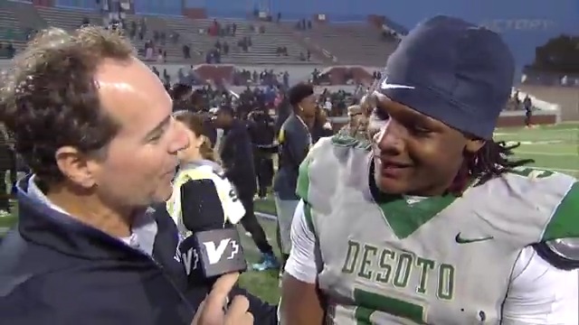 "That's why I love them. That is the best O-line in the nation, and they proved why they are the top line in the county." SaRod Baker on his teammates after scoring three touchdowns in tonight's game, including a 99-yard finisher. DeSoto Football | #TXHSFB