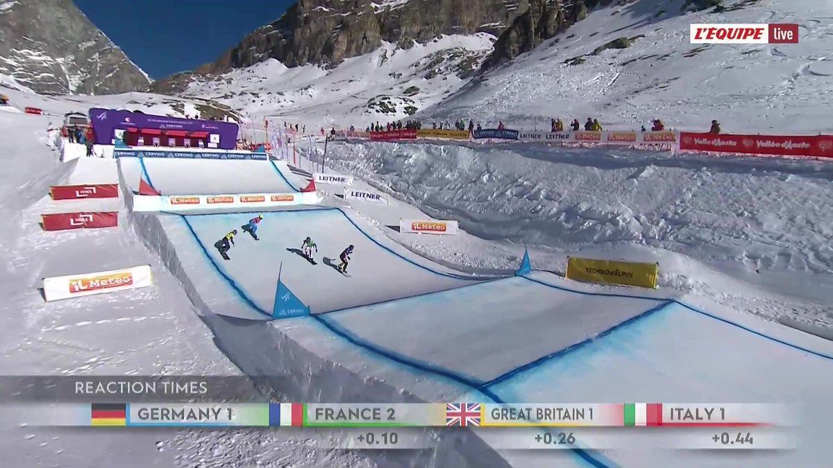 Chloé Trespeuch et Aidan Chollet montent sur le podium à Cervinia ! Pour cette première manche de la Coupe du monde de snowboardcross par équipes, les Français sont troisièmes de la finale remportée par les Britanniques. #lequipeSNOWBOARD