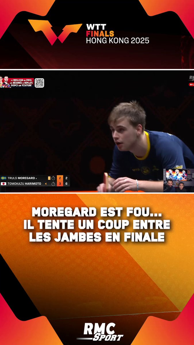 😱 Quand on vous dit que c'est un ovni du ping ! 🏓 En finale des WTT Finals, l'imprévisible et toujours très inspiré Truls Moregard s'est illustré avec un improbable coup entre les jambes. De quoi mettre en pétard nos commentateurs !