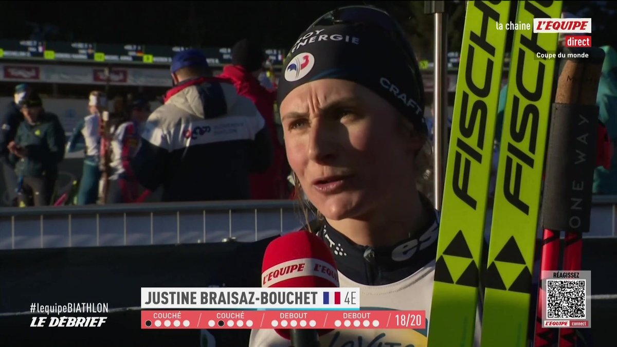 💬 Justine Braisaz-Bouchet, 4e de la poursuite : « J'étais focalisée sur moi, à chaque passage au pas de tir. J'ai construit chaque tir, je suis vraiment fière de ça. » Suivez la Coupe du monde de biathlon en direct sur la chaine L'Équipe #lequipeBIATHLON