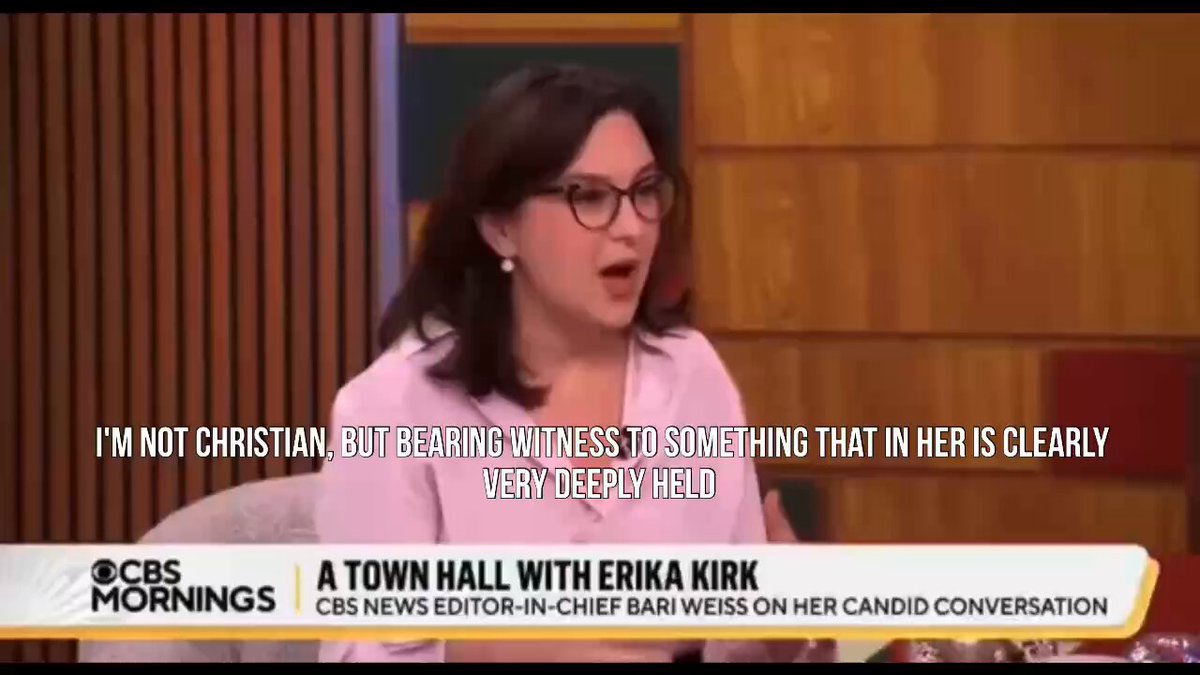 Why is self-described “unhinged Zionist fanatic” Bari Weiss badly trying to make Erika Kirk into a cult leader? Why is she “baffled” after “bearing witness”? The answer is JD Vance and his handler Peter Thiel. She’s a PayPal Mafia plant. I added “Curb” to make it more bearable. “I'm not Christian, but bearing witness to something that in her is clearly very deeply held and sincere was quite powerful and powerful for everyone in the audience. I think the thing that was baffling for many of us that watched that. I mean, I remember watching it and thinking, "I can't understand this. What does this mean?" She was able to explain the distinction between forgiveness as a personal choice to almost let go of something, to not let it be this anvil around her and forgiveness in the mode of her faith and to make a distinction between that and her desire for justice, which is quite different. It doesn't mean that she forgives the, like, it doesn't mean that she does not want this alleged murderer to be held accountable. Held accountable and I think that's the really, really important distinction.”