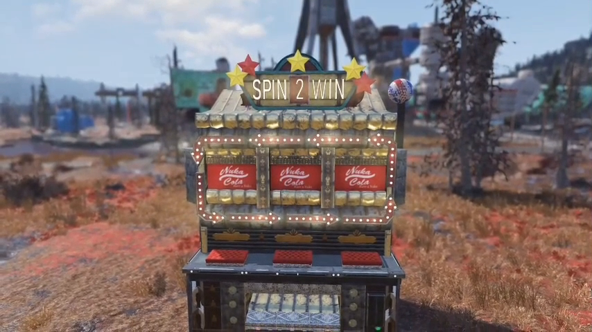 A fully functional, completely automated slot machine! Just push in the quarter and it's ready to SPIN all on its own so you can win! ThorOdinsdottir's winning #Fallout76 C.A.M.P. for the House Always Wins contest.
