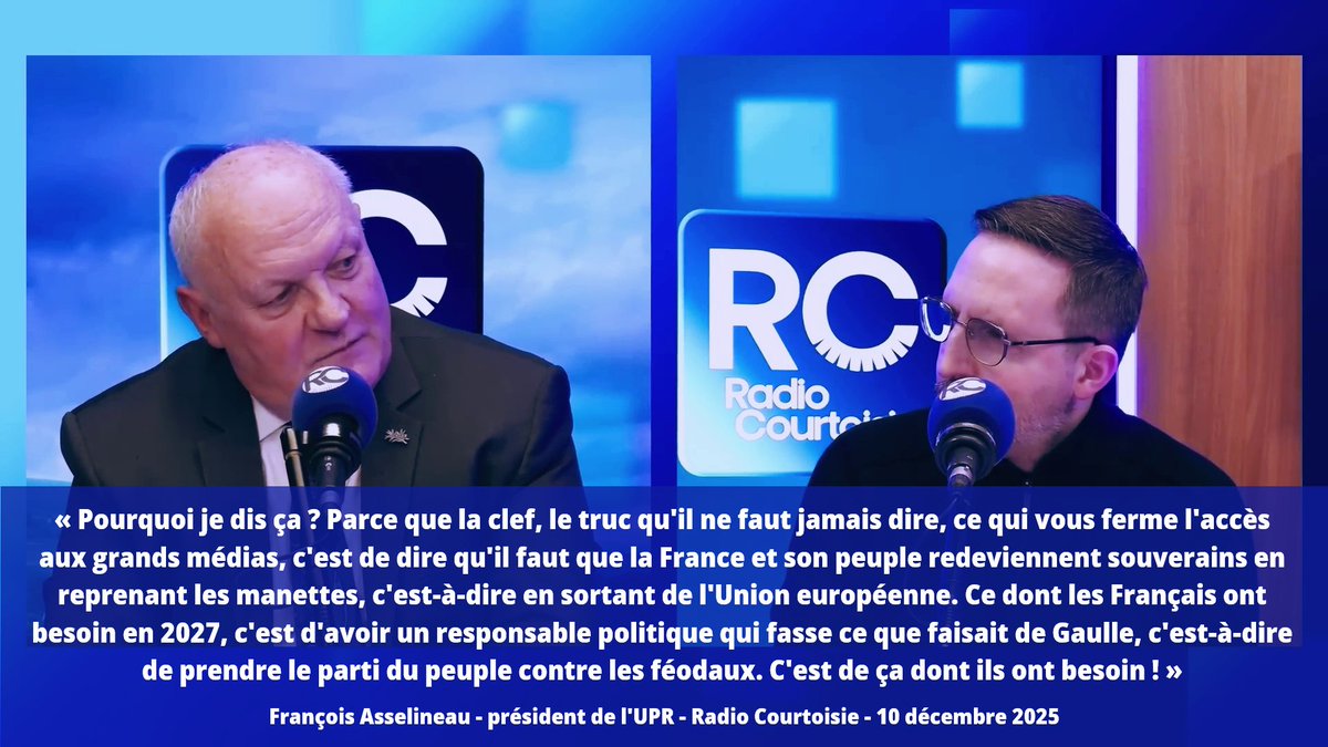 «En 🇪🇺, les milliardaires achètent les tvs, les journaux, les instituts de sondage, et sélectionnent les candidats à l'élection présidentielle. Toutes, je dis bien TOUTES les personnes qui sont médiatisées, sont voulues et promues par le système.» François Asselineau 🇫🇷 #Mercosur #Frexit