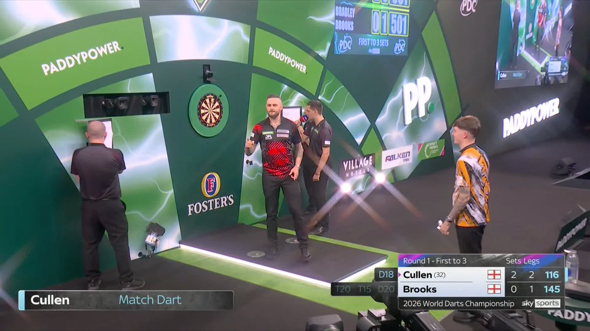CULLEN WHITEWASHES BROOKS 😳 Joe Cullen averages over 99 and wins nine of the 11 legs on offer to thrash Bradley Brooks 3-0 and advance to Round Two! 📺 #WCDarts | R1