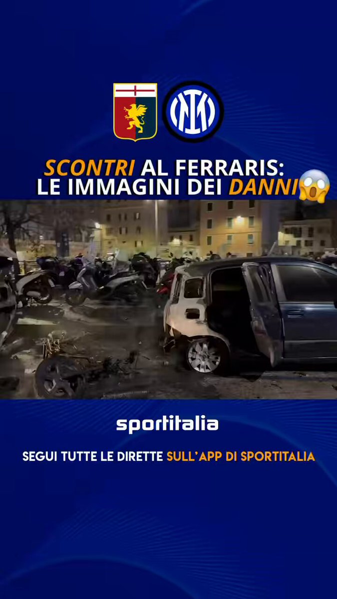 Scontri al Ferraris prima di Genoa-Inter: le immagini dei clamorosi danni😱 1 camioncino, 1 motorino, 1 macchina e 7 cassonetti dati a fuoco😰🔥 📹 Tancredi Palmeri #GenoaInter #Sportitalia
