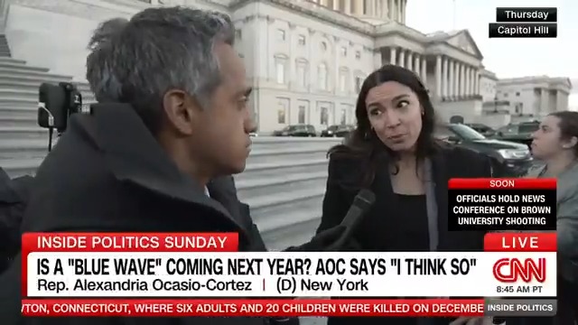 NEW: Is a "blue wave" coming next year? Rep. Alexandria Ocasio-Cortez tells Manu Raju, "I think so." #InsidePolitics