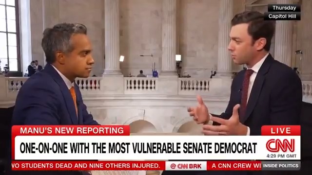 NEW: "We really are talking about life and death." Manu Raju speaks exclusively with the most vulnerable Senate Democrat, Jon Ossoff, about his dire warning on health care -- and why he's not holding back against President Trump ahead of the midterms. #InsidePolitics