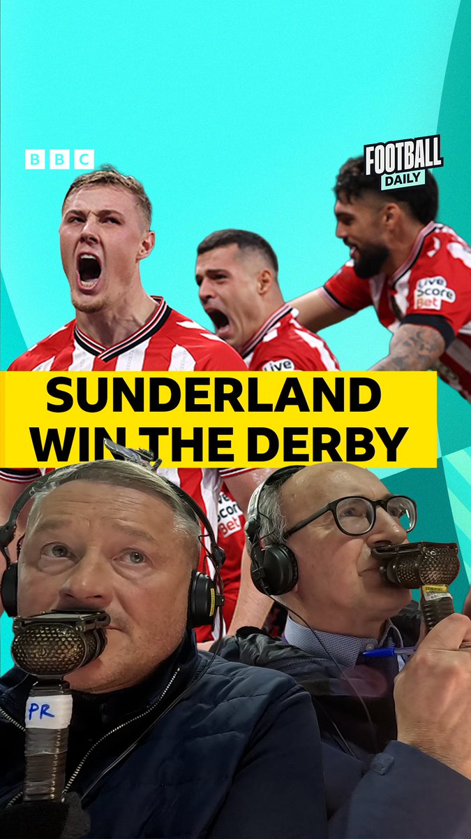 “The stand’s BOUNCING!” 😱 Full-time scenes as Sunderland win the Wear–Tyne derby! 🔥 🎙️ John Murray &amp; Paul Robinson react 👇 #BBCFootball #SUNNEW