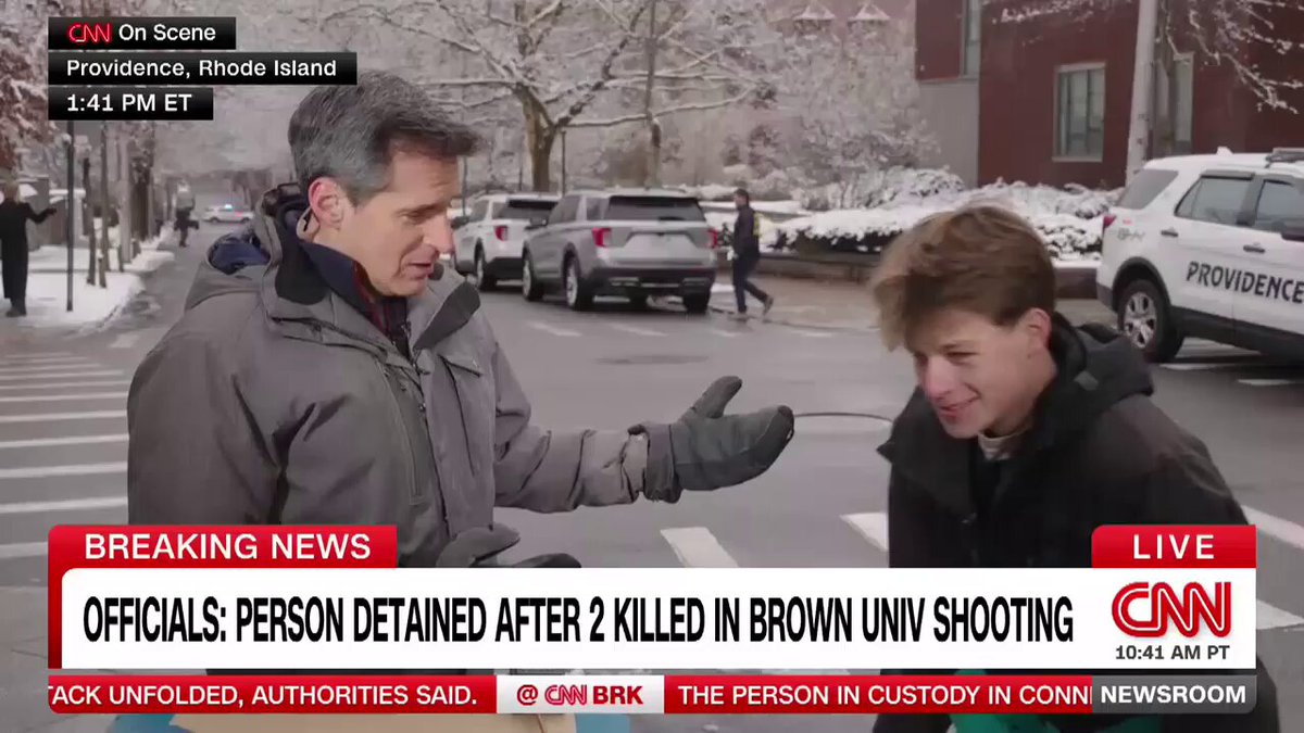 CNN's John Berman is anchoring from Brown University today. His son Joe was on campus last night visiting one of his best friends, and came on with John to describe sheltering in place overnight. Watch: