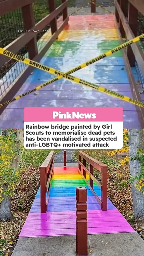 A rainbow bridge created by a Girl Scout troop to memorialise pets that have passed away has been vandalised – and people think anti-LGBTQ+ bigots are behind it.