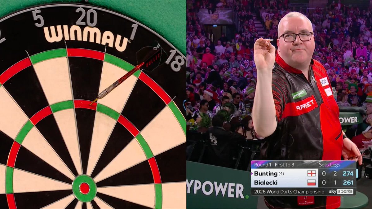 BLINDING DARTS FROM BUNTING 🔥 The best set of the tournament so far 😳 Stephen Bunting averages 119.4 (one hundred and nineteen point four) to bulldoze into a 1-0 lead over Sebastian Bialecki! 📺 #WCDarts | R1