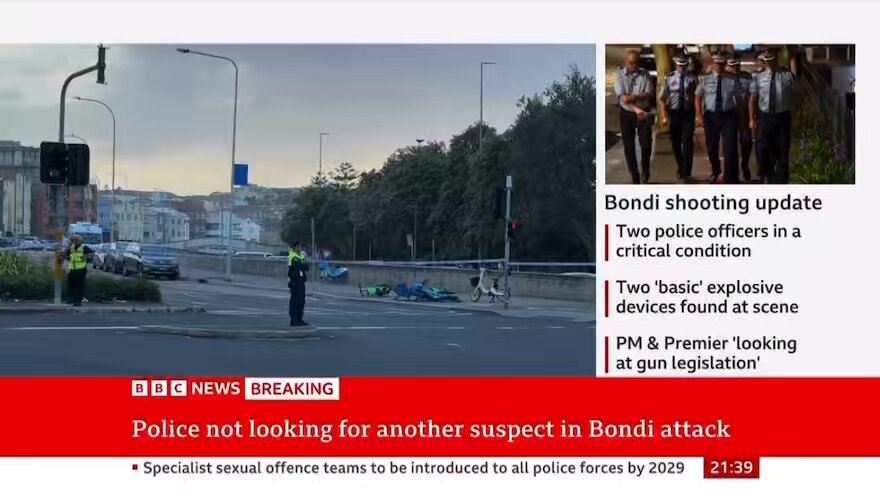 The BBC presenter asks a leading question about the “extremism” on Palestine marches in the UK. The guest responds with a rant, suggesting everyone is “sick of seeing antisemitism especially on those marches…” The media is wasting no time in weaponising the Bondi Beach attack.