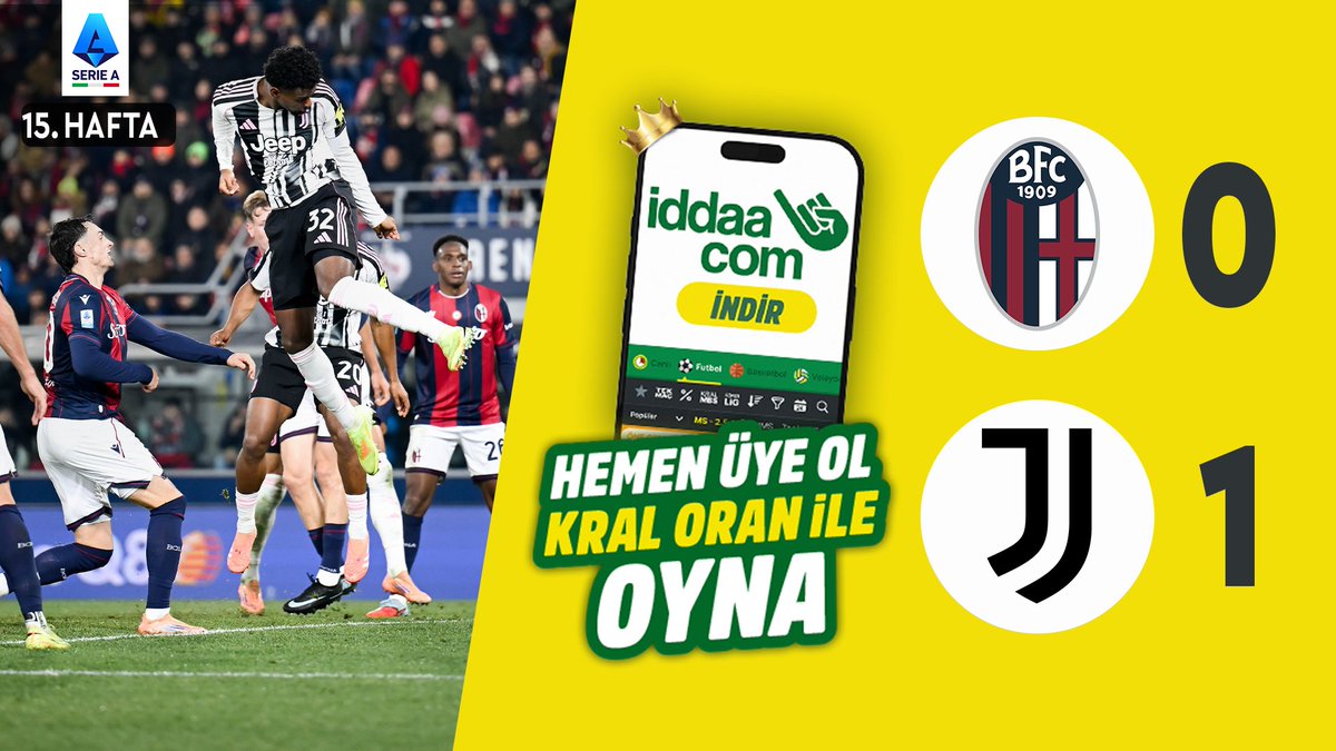 🇮🇹 #SerieA'nın 15. haftasında Juventus, Bologna'yı 1-0 mağlup etti. 🟡 iddaa &amp;