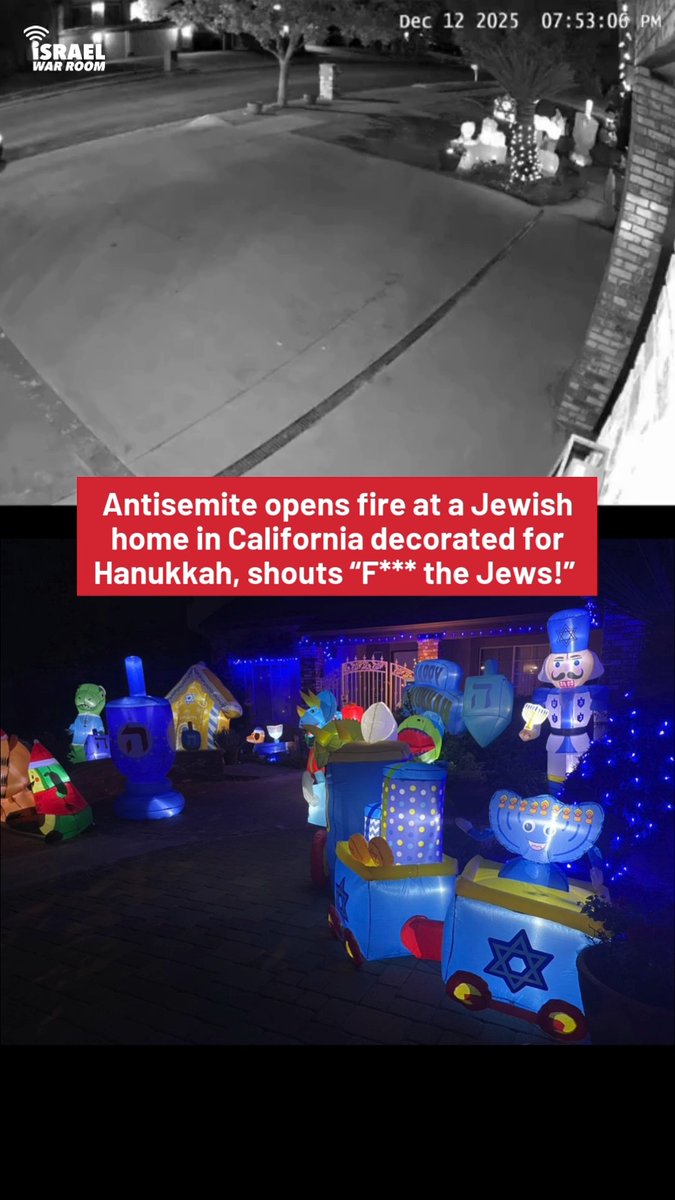 If you don’t think the Bondi Beach attack could happen here… it already is. 🚨 A Jewish home in Redlands, California, was targeted in a drive-by shooting on Friday evening. The attacker shouted, “F*** the Jews” and “Free Palestine” while firing roughly 20 rounds at the Hanukkah-decorated home. The suspect remains at large.