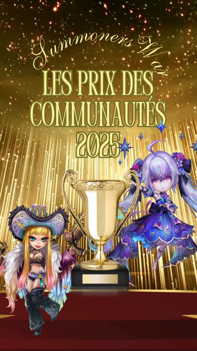 🏆 Évènement des Prix des communautés 2025 Du 15 au 31 décembre 2025 1) Regardez les moments forts de 2025 2️) Commentez votre meilleur ou le plus mémorable moment de 2025 3) Remplissez le formulaire - Récompense de participation (pour tous ceux qui ont laissé un commentaire et envoyé le formulaire) : 1 vélin mystique + 100 points d'énergie + 100 000 pierres de mana - Récompense de tirage au sort (30 gagnants) : 3 vélins mystiques + 100 points d'énergie + 100 000 pierres de mana ※ Les récompenses de participation et de tirage au sort ne peuvent pas être cumulées.