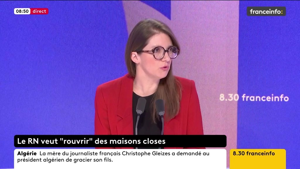🔴 Le RN veut "rouvrir" des maisons closes ➡️ "S'ils déposent une proposition de loi, on en débattra et je la combattrai de toutes mes forces parce que la prostitution n'est pas le plus vieux métier du monde. C'est le plus vieux système de domination du monde", dit Aurore Bergé